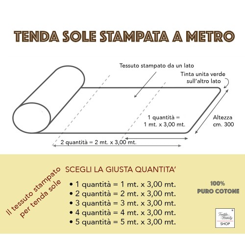 TESSUTO tenda SOLE STAMPATO con GIRASOLI e VERDE UNITO da un Lato da esterno GIARDINO balcone A METRO altezza cm. 300