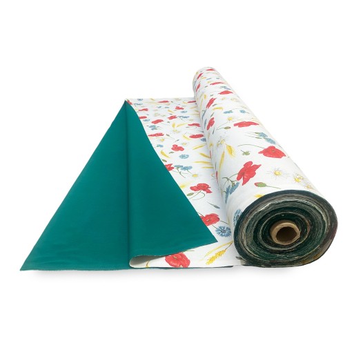 TESSUTO tenda SOLE STAMPATO con PAPAVERI e VERDE UNITO da un Lato da esterno GIARDINO balcone A METRO altezza cm. 300