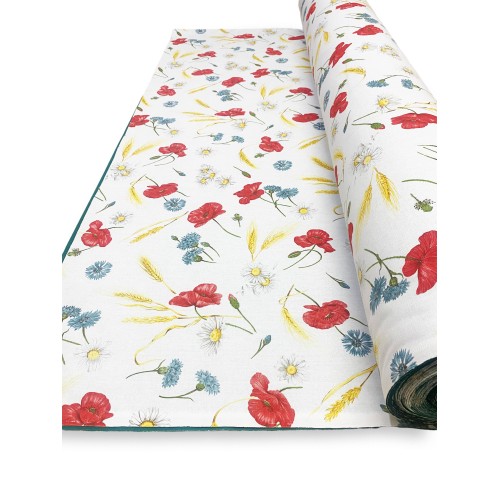 TESSUTO tenda SOLE STAMPATO con PAPAVERI e VERDE UNITO da un Lato da esterno GIARDINO balcone A METRO altezza cm. 300