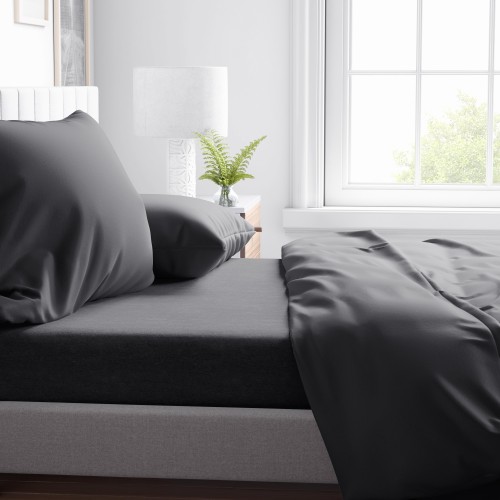 LAKENSATZ aus weicher Mikrofaser EINFARBIG DUNKELGRAU Doppelt 2 QUADRATE ohne Bügeleisen