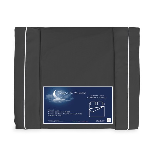 FEUILLE COMPLÈTE en microfibre souple COULEUR UNIE GRIS FONCÉ Double 2 CARRÉS pas de repassage