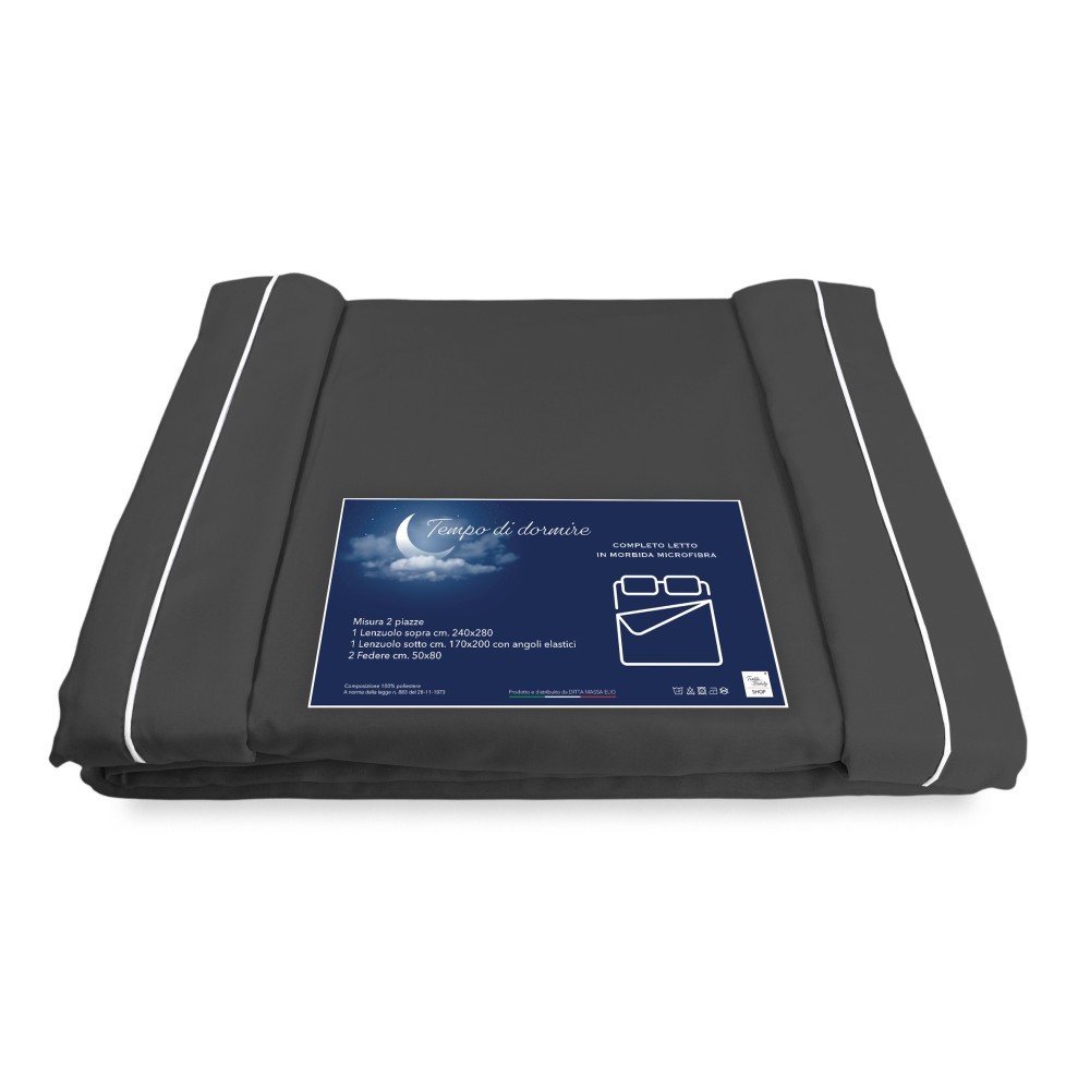 FEUILLE COMPLÈTE en microfibre souple COULEUR UNIE GRIS FONCÉ Double 2 CARRÉS pas de repassage