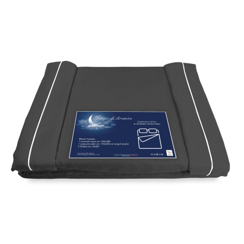 JUEGO DE SÁBANAS en microfibra suave COLOR LISO GRIS OSCURO Doble 2 CUADRADOS sin plancha