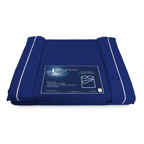 FEUILLE COMPLÈTE en microfibre souple SOLID COLOR BLUE Double 2 CARRÉS pas de repassage
