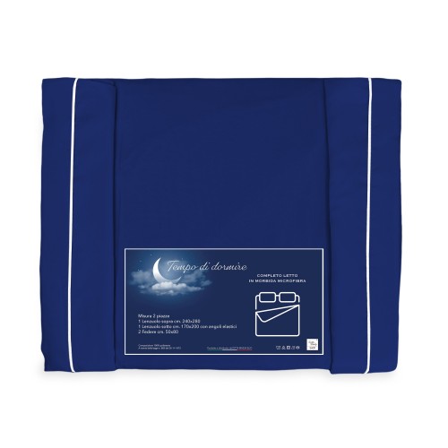 FEUILLE COMPLÈTE en microfibre souple SOLID COLOR BLUE Double 2 CARRÉS pas de repassage