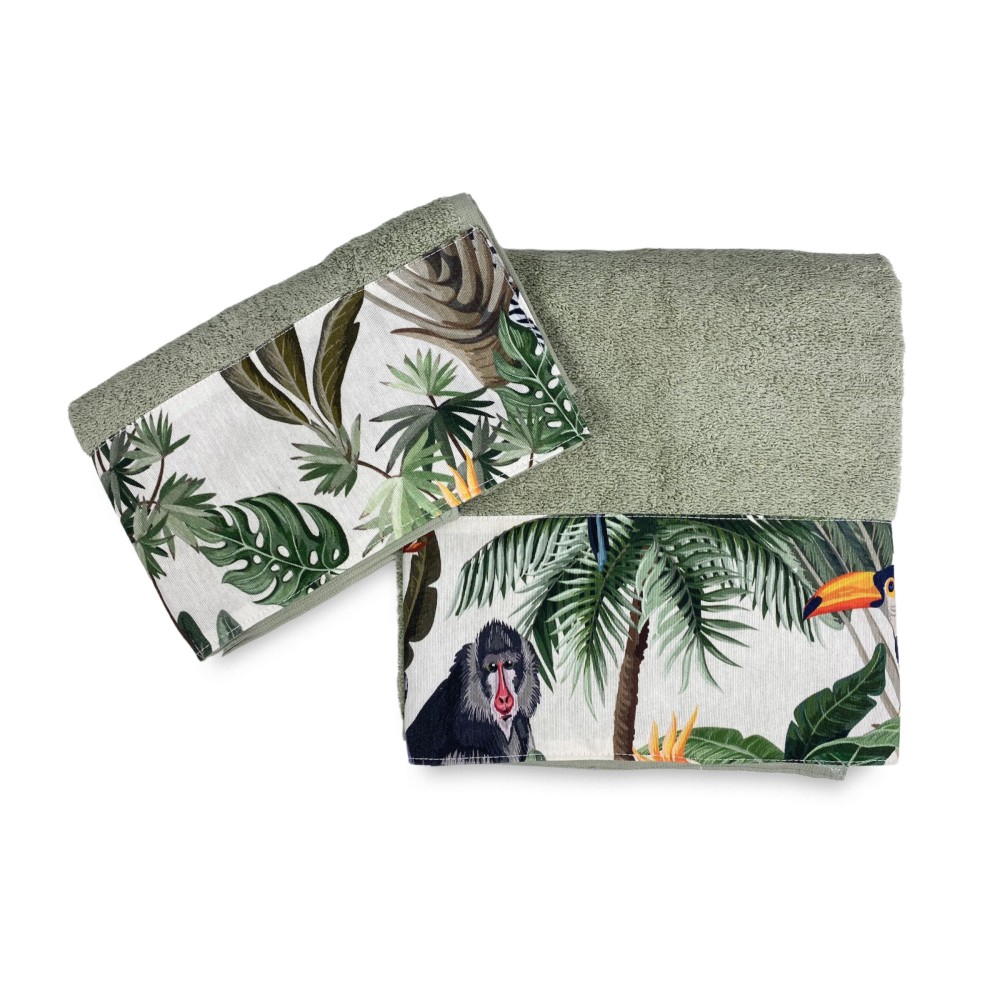 Set serviettes avec bord JUNGLE en pur coton Made in Italy