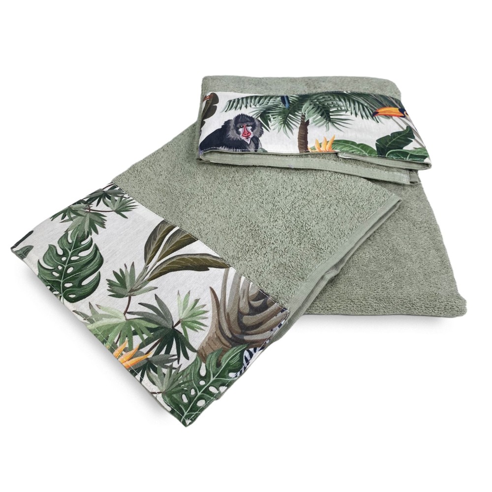 Set serviettes avec bord JUNGLE en pur coton Made in Italy