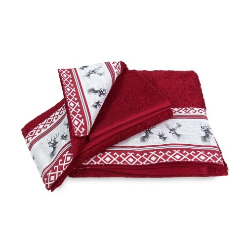 SET towels with Tyrolean edge CERVINO ROSSO in pure cotton Made in Italy