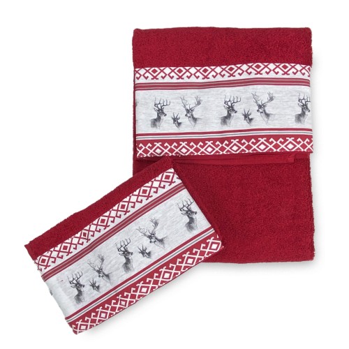 SET toallas con borde tirolés CERVINO ROSSO en puro algodón Made in Italy