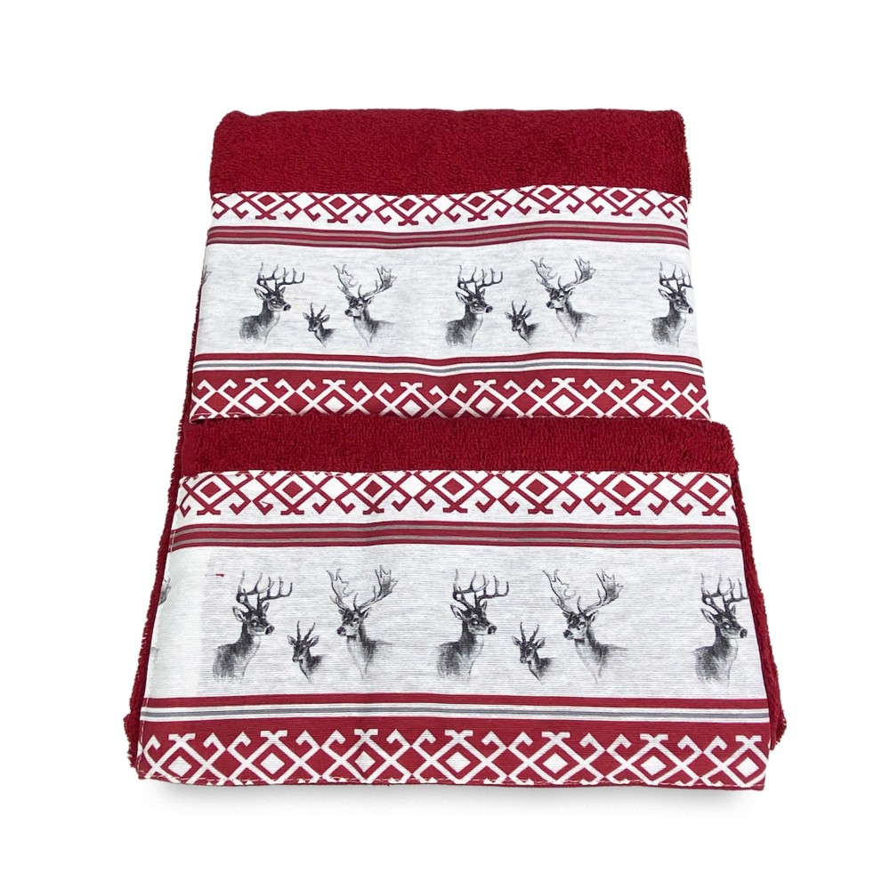 SET asciugamani con bordo tirolese CERVINO ROSSO in puro cotone Made in Italy