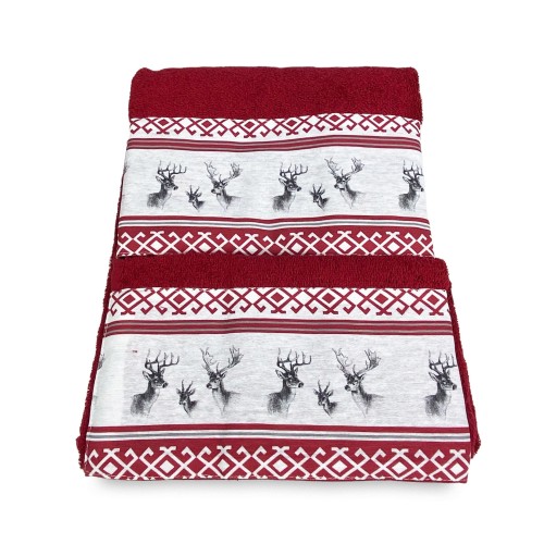 SET asciugamani con bordo tirolese CERVINO ROSSO in puro cotone Made in Italy