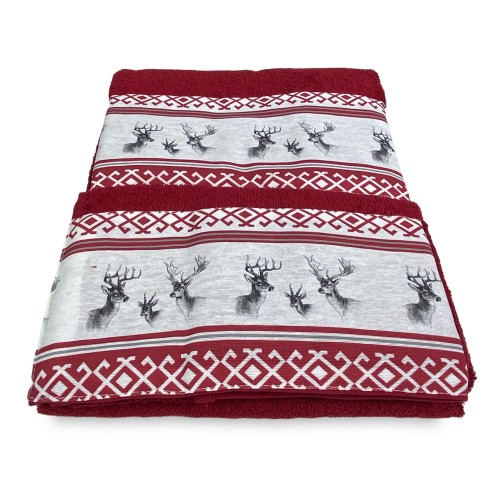 SET serviettes avec bord tyrolien CERVINO ROSSO en pur coton Made in Italy