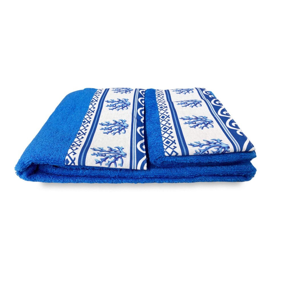 SET asciugamani con bordo GRECIA Mare marino blu in puro cotone Made in  Italy