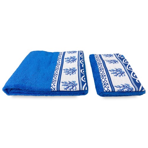 SET towels with border GRECIA Blue sea in pure cotton Made in Italy