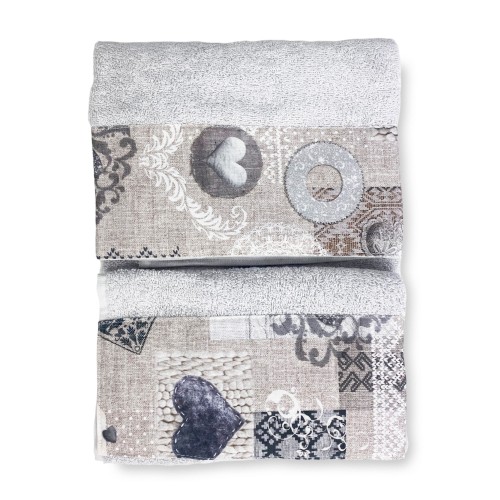 SET serviettes avec bord tyrolien SHABBY Beige en pur coton Made in Italy