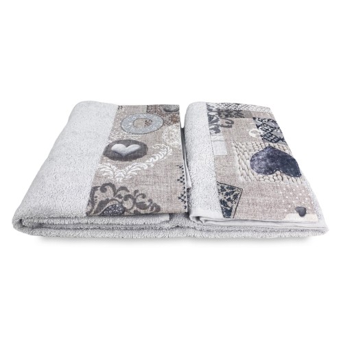 SET Towels with Tyrolean Edge SHABBY Beige in pure cotton Made in Italy