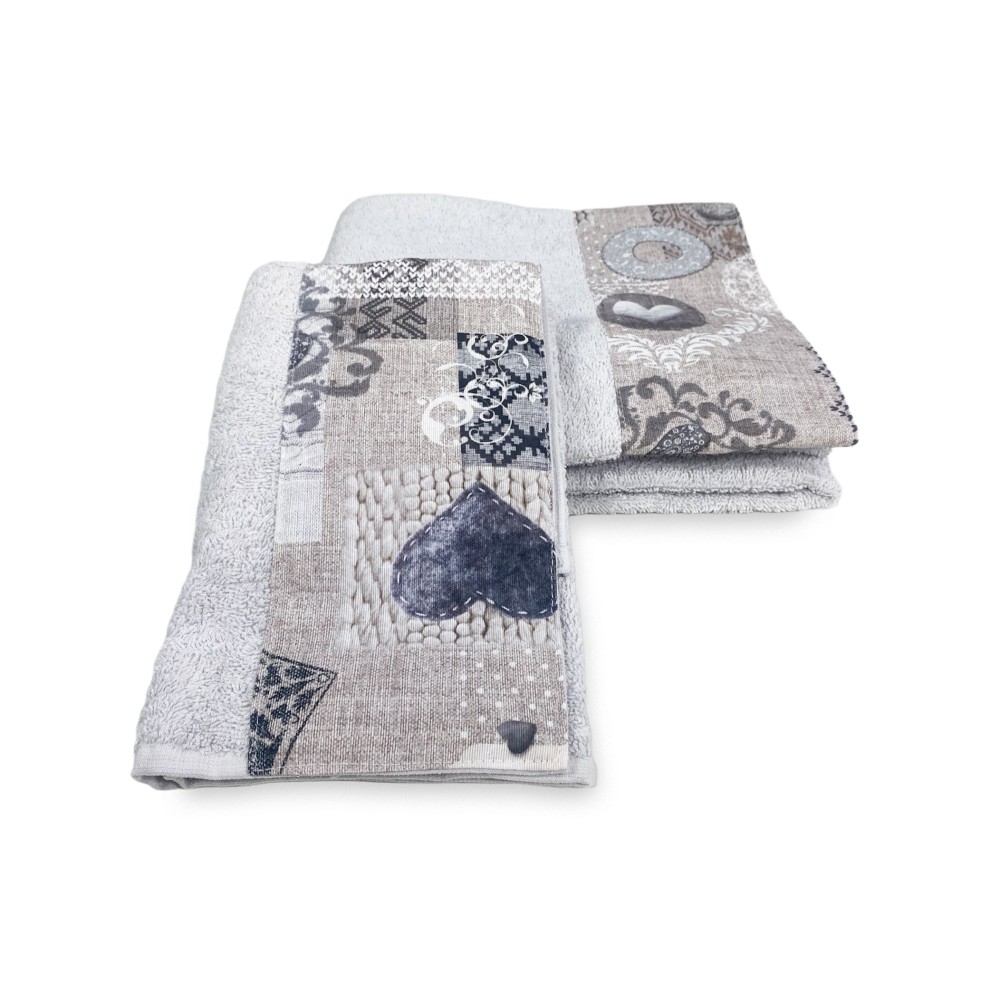 SET serviettes avec bord tyrolien SHABBY Beige en pur coton Made in Italy