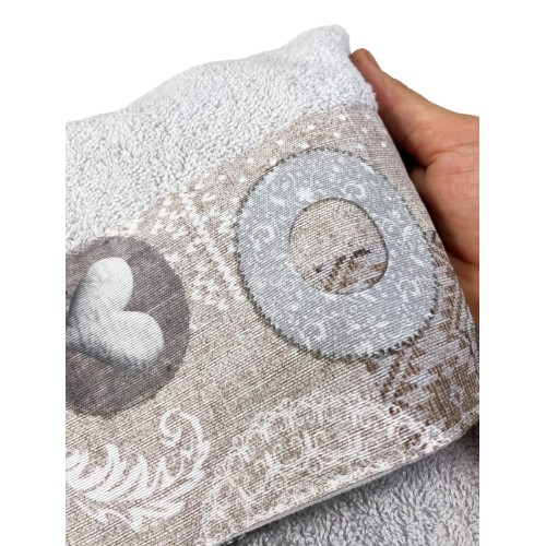 SET Handtücher mit Tiroler Rand SHABBY Beige aus reiner Baumwolle Made in Italy