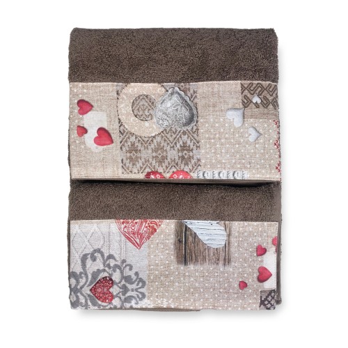 SET towels with Tyrolean edge SHABBY Red in pure cotton Made in Italy