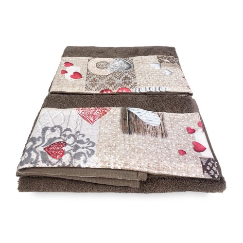 SET serviettes à bordure tyrolienne SHABBY Rouge en pur coton Made in Italy