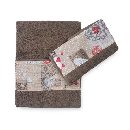 SET towels with Tyrolean edge SHABBY Red in pure cotton Made in Italy