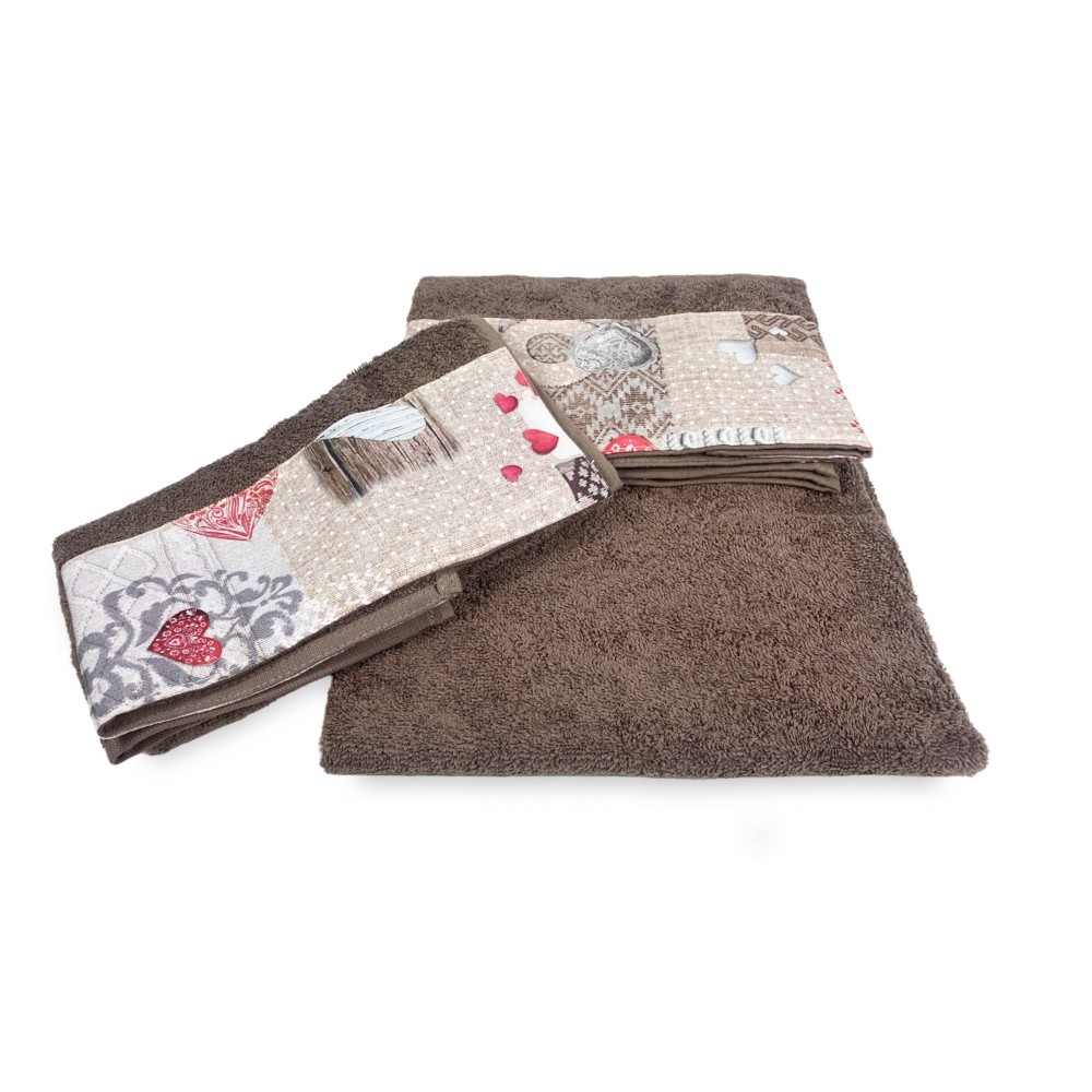 SET toallas con borde tirolés SHABBY Red en puro algodón Made in Italy