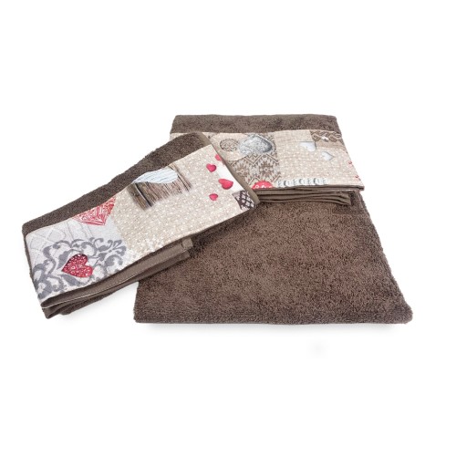 SET towels with Tyrolean edge SHABBY Red in pure cotton Made in Italy