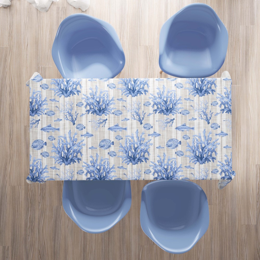 STAIN-RESISTANT TABLECLOTH RESIN-COATED TORINO sea FISH Blue sea sea