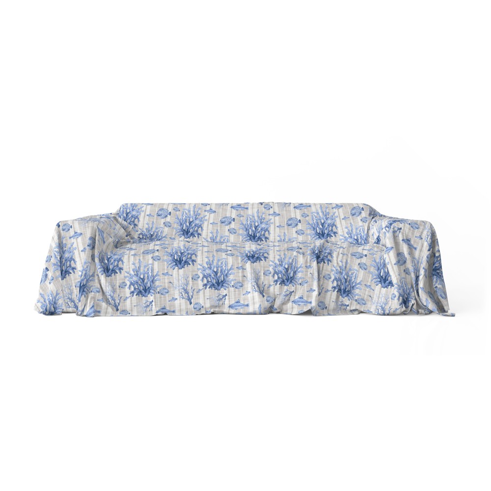 SERVIETTE HOUSSE DE MEUBLE GRAND SCARF BEDSPREAD housse de canapé FISH mer mer BLEU