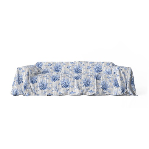 SERVIETTE HOUSSE DE MEUBLE GRAND SCARF BEDSPREAD housse de canapé FISH mer mer BLEU
