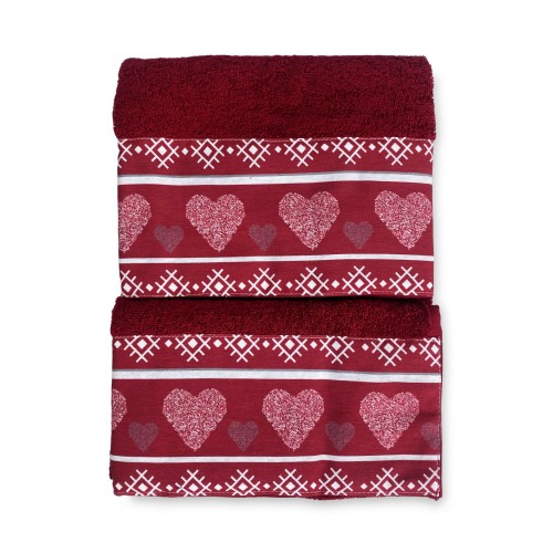 SET serviettes avec bord tyrolien CUORE ROSSO en pur coton Made in Italy