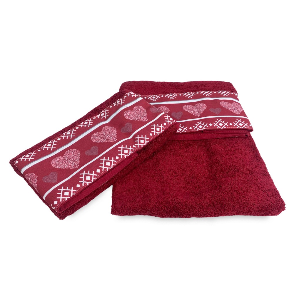 SET serviettes avec bord tyrolien CUORE ROSSO en pur coton Made in Italy