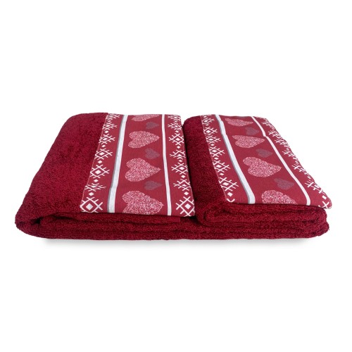 SET asciugamani con bordo tirolese CUORE ROSSO in puro cotone Made in Italy