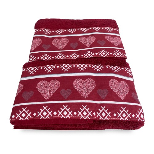 SET towels with Tyrolean border RED HEART in pure cotton Made in Italy