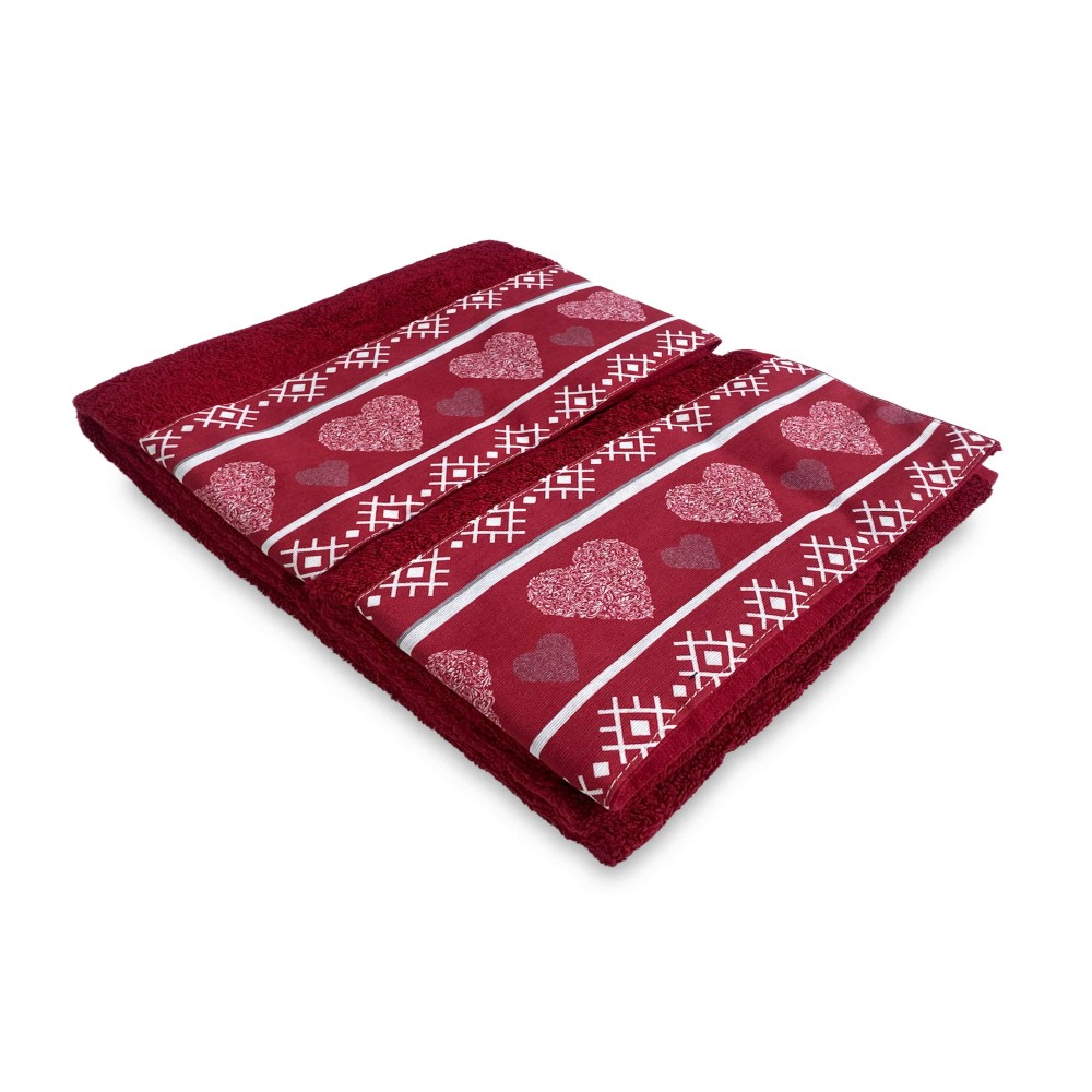 SET serviettes avec bord tyrolien CUORE ROSSO en pur coton Made in Italy