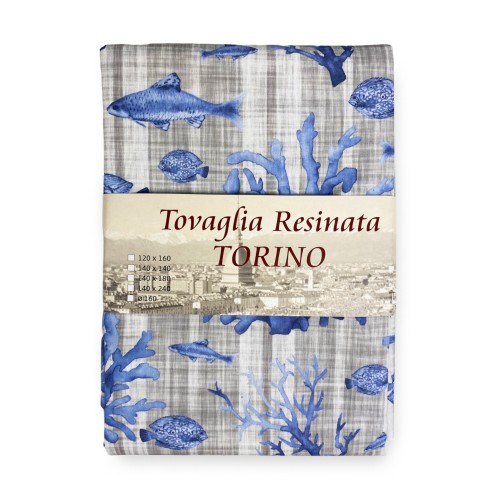 STAIN-RESISTANT TABLECLOTH RESIN-COATED TORINO sea FISH Blue sea sea