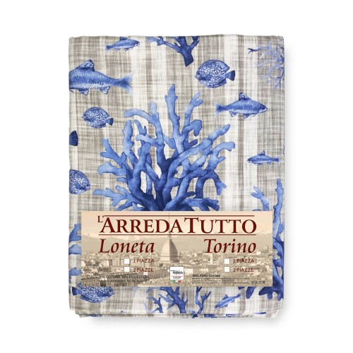TELO ARREDO copritutto GRAN FOULARD COPRILETTO copridivano PESCI mare marino BLU