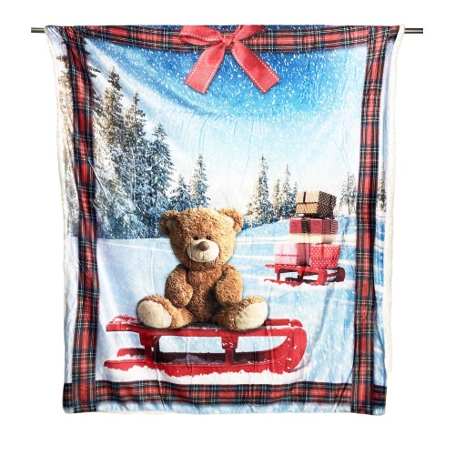 PLAID Decke FLEECE SHERPA DIGITALER FOTOGRAFISCHER SCHLITTEN Teddybär
