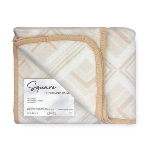 SQUARE BLANKET in genuine Pure WOOL soft and warm color Natural