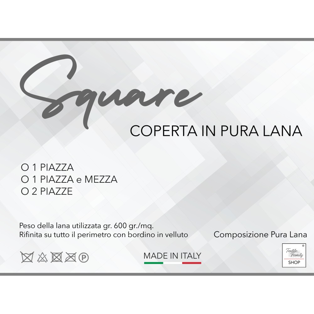 COPERTA SQUARE in vera Pura LANA morbida e calda colore Naturale