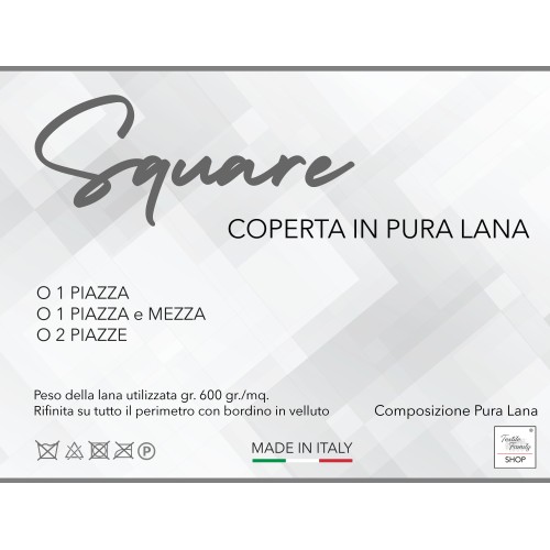 COPERTA SQUARE in vera Pura LANA morbida e calda colore Naturale