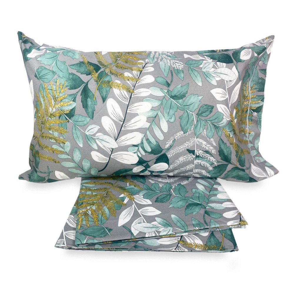HOUSSE DE COUETTE GREEN LEAF en pur coton Fabriqué en Italie