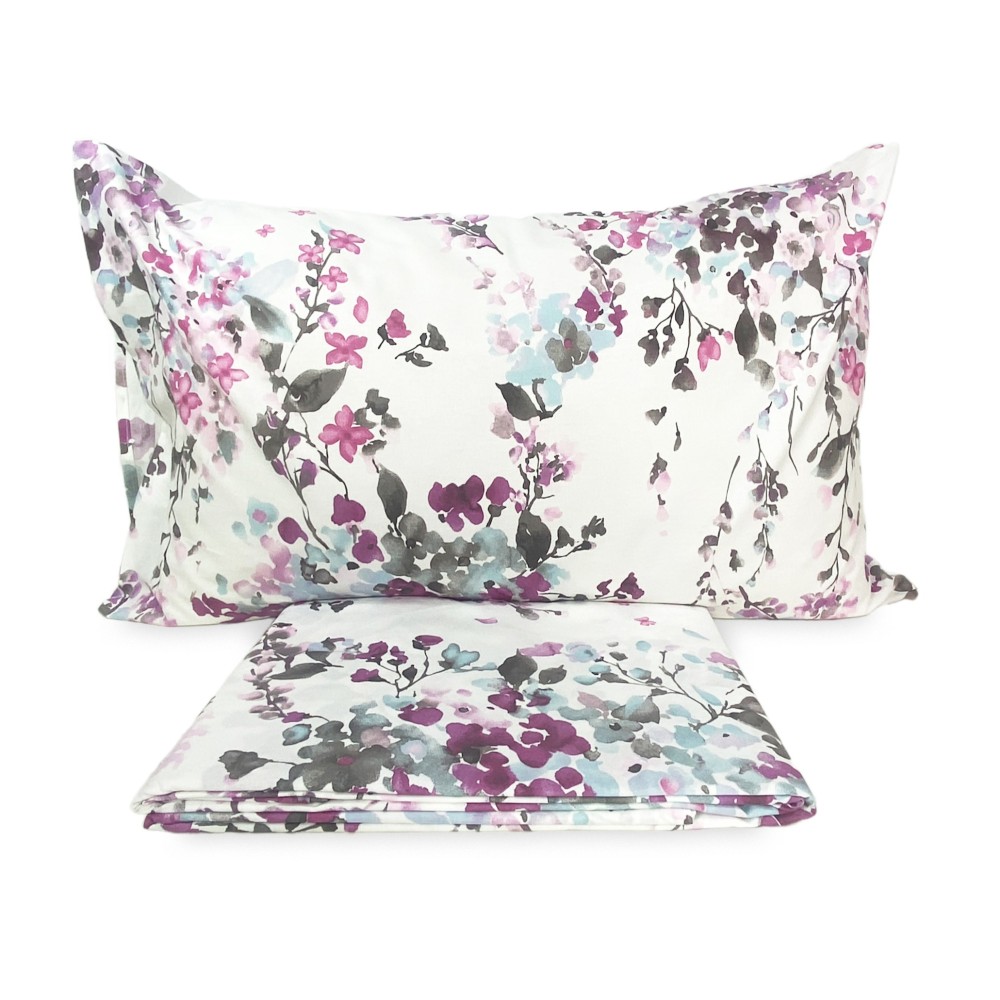 FUNDA NÓRDICA DE FLORES pintada de rosa en puro algodón Made in Italy