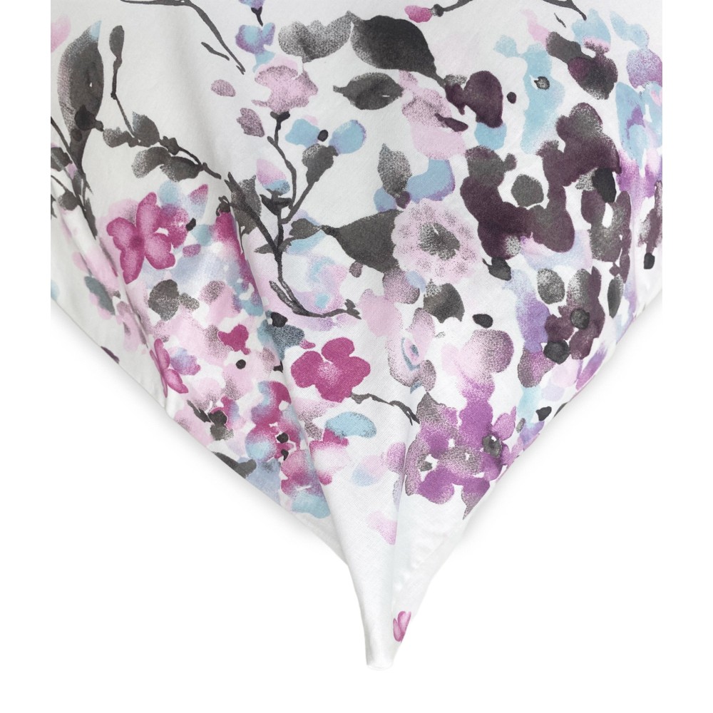 FUNDA NÓRDICA DE FLORES pintada de rosa en puro algodón Made in Italy