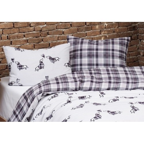 DUVET COVER DACHSHUNDS Grey in Pure Cotton Extra Double Face