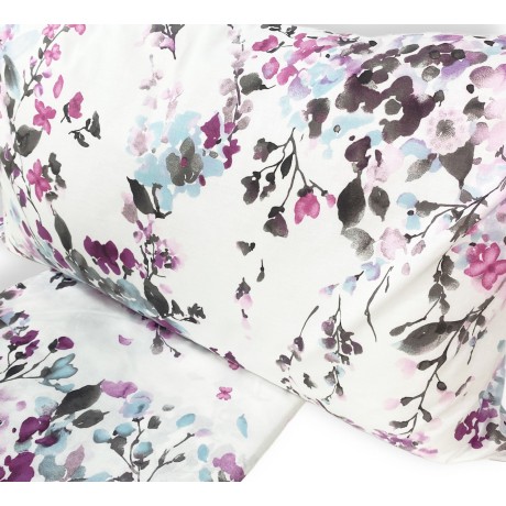 SET Winter sheet Fleece in anti-pilling FLANNEL FLOWER painted pink in pure cotton