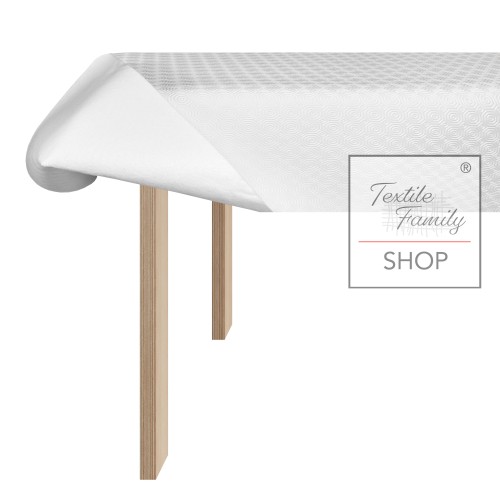 TISCHSCHUTZ ALS METERWARE UNTER DER TISCHDECKE H. 140 cm. WEISSER TISCHSCHUTZ Nach MASS Rutschfest gummiert mit RUBBY-Schwamm©