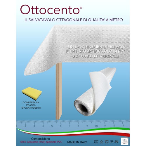 TABLE PROTECTOR BY THE METER UNDER TABLECLOTH H. 140 cm. WHITE TABLE PROTECTOR Made to MEASURE Non-slip rubberized with RUBBY© s