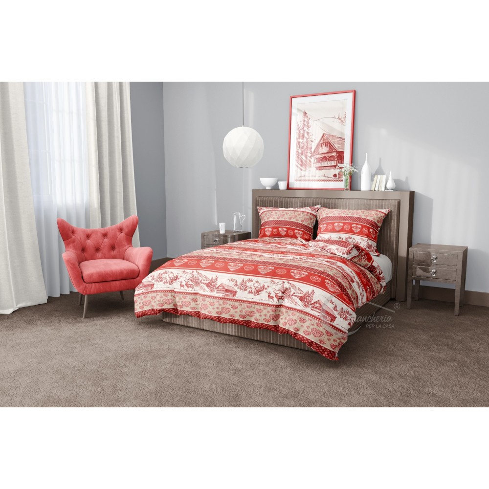 PIAN BENOT TYROLEAN DUVET COVER WITH DEER HEARTS AND SOFT MICROFIBER TRUNKS