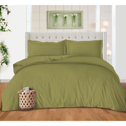 DUVET-COVER Rasatello rayé en COULEUR UNIE Double Olive cm. 250x200